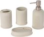 Bellatio Decorations Badkamer/toilet accessoires set - polystone - 4-delig - mat - wit - zeeppompjes/bekers/zeephouders