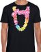 Bellatio Decorations Tropical party T-shirt voor heren - bloemenkrans - zwart - carnaval/themafeest XL