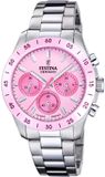 Festina F20693/2 Dames Horloge - Chronograaf - Roze Wijzerplaat - Zilverkleurig Staal - Ø 39 mm