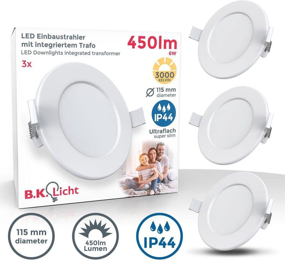 B.K.Licht - LED Inbouwspots Badkamer - Set van 3 - Rond - IP44 - Wit - Ø11.5cm