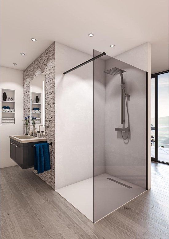 Royal Plaza Bajad Walk-in Douchewand - 140x200cm - Mat Zwart - Transparant Glas