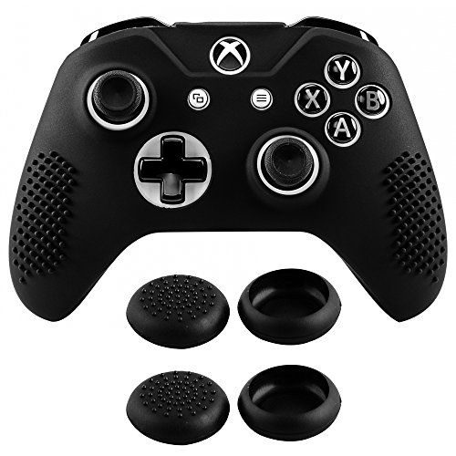 eXtremeRate Beschermhoes silicone case met 4 analoge sticks thumbgrips voor Xbox One S/X controller (zwart)