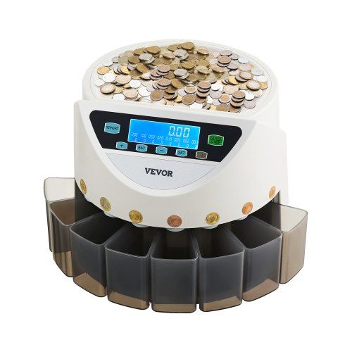VEVOR Rekenmachine voor euromuntsorteermachine, voor het tellen van munten voor 8 soorten euromunten, opslagcapaciteit 850 stuks, met lcd-display, 5 buizen en gelddozen, transactie