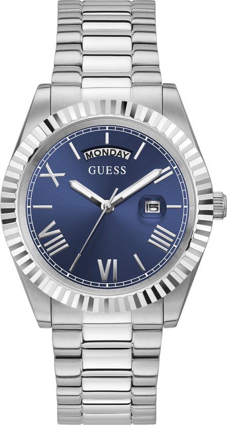 Guess Heren Horloge GW0265G7 Staal Quartz - Blauw/Zilverkleurig - 42mm
