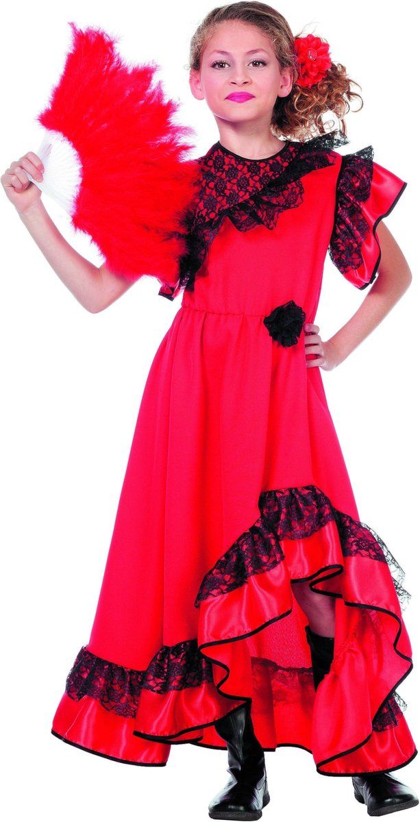 Generik Rood Spaanse danseres kostuum voor meisjes - Maat 140/152