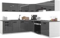 B BELINI GROUP BELINI Keukenblok ITALIA 7 - Keukenmeubel Set 420 cm Grijs Hoogglans met Werkbladen - Boven- en Onderkasten