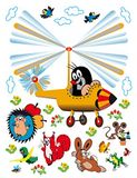 Little AG Design Little Mole in plane muursticker, folie, meerkleurig, 65 x 85 cm