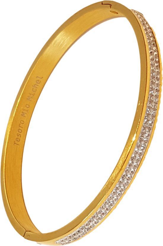 Tesoro Mio Michel - Stalen bangle armband met strass - goudkleurig - 7091139872814