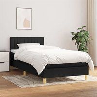 VidaXL Sommier à Lattes de Lit avec Matelas, Lit Rembourré, Lit Simple, Lit Adulte de Chambre à Coucher Intérieur, Moderne, Noir 90x200 cm Tissu