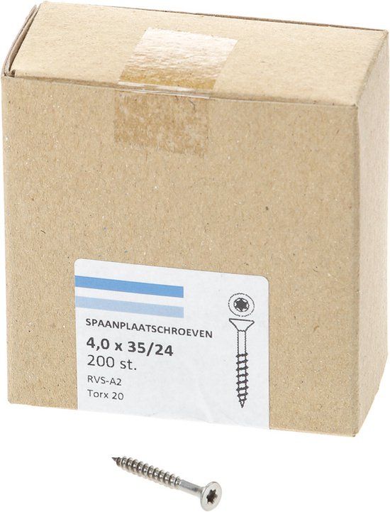 Hoenderdaal Fasteners Hoenderdaal Spaanplaatschroef RVS platverzonken kop TX20 deeldraad 4.0X35/24 (per 200 stuks)