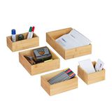 Relaxdays bureau organizers, set van 5, bamboe, opbergsysteem, keuken organizer, badkamer & kantoor, versch. groottes