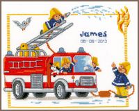 Vervaco - Borduurpakket Geboorte - Bij de brandweer - 29 x 24 cm