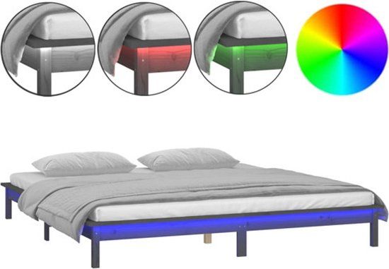 vidaXL Bedframe - Massief Hout - Grijs - 140x190 cm