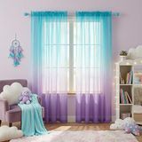 KOUFALL Paarse gordijnen voor slaapkamer meisjes kamer decor, zeemeermin ombre pure kinderen gordijnen voor kinderkamer baby, 2 panelen set, licht lavendel en groenblauw aqua, 84 inch lang