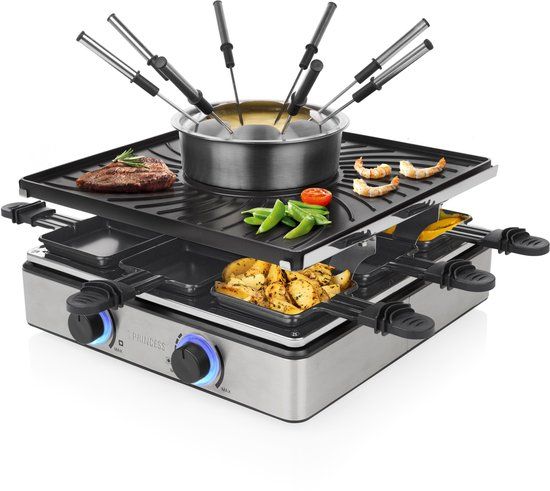 Princess Gourmetstel - Raclette en Fondue 31x31cm - 162670 - 8 Personen - PFAS vrij