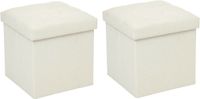 Atmosphera Poef/Hocker/Voetenbankje - 2x - opbergbox - beige - PU/MDF - 38 x 38 cm - opvouwbaar