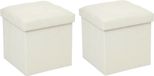 Atmosphera Poef/Hocker/Voetenbankje - 2x - opbergbox - beige - PU/MDF - 38 x 38 cm - opvouwbaar