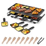 OEM Raclette-grill voor 8 personen, 2-in-1, plat model, 1400 W, inclusief 8 pannetjes