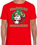 Bellatio Decorations Fout Kerst t-shirt - Bier drinkende Santa ho ho ho - rood - voor heren - kersttruien - kerstkleding / kerst outfit L