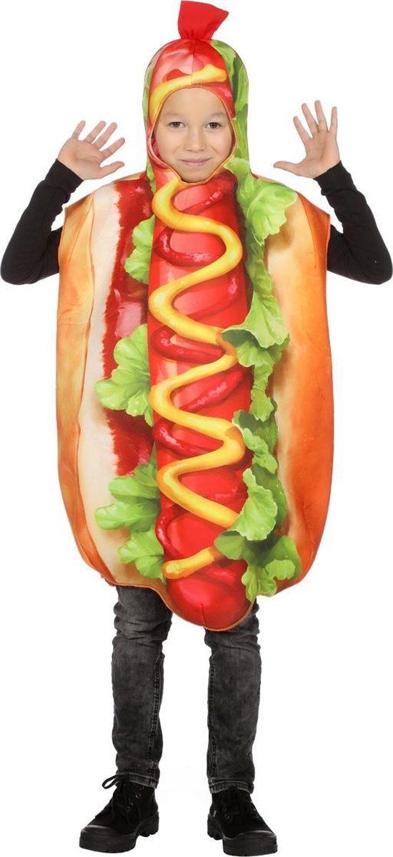 Wilbers Eten & Drinken Kostuum | Hotdog Met Extra Veel Mosterd Kind Kostuum | One Size | Carnaval kostuum | Verkleedkleding