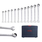 CCLIFE 12-delige ratelsleutelset, ringratelsleutel vorksleutel 8-19 mm, Cr-V 72 tanden, gereedschapsset voor autoreparatie, incl. kunststof doos