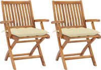 vidaXL Tuinstoelen 2 stuks met crèmewitte kussens massief teakhout