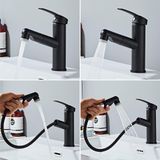 Sumeber Shenzhen Haorui Industrial Technology Co., Ltd. Badkamerkraan met uittrekbare wastafelkraan met 2 straalsoorten Mengkraan Geschikt voor opzetwastafels Warm Koud Mengkraan (Uitschuifbare douche zwart)