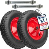 GARRONDA 2-pack zwart-rood - Vervangwiel Kruiwagen 4.80/4.00-8 Kruiwagenwiel Ø 390 mm Luchtband 2PR Band tot 100 kg met As Stalen Velg Kogellager voor Tuinwagen Erf Bouwplaats GD-0163, Zwart-Rood