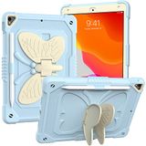 Hoes iPad Hoes voor iPad 10,2 inch 2021/2020/2019 met schouderriem, robuuste schokbestendige beschermhoes met vlinderhouder voor 9e /8e /7e gen, wit + lichtblauw