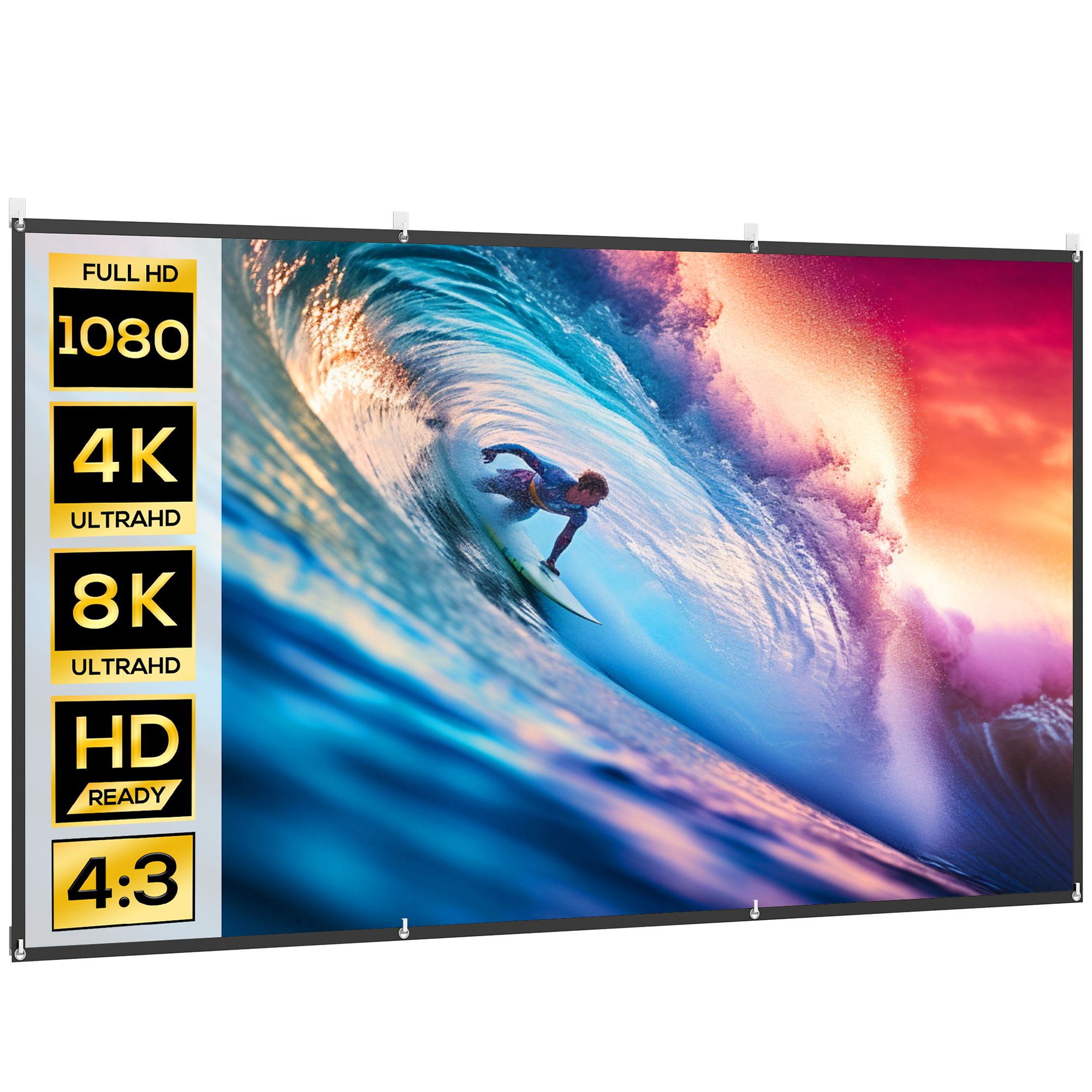 Homcom Handmatig projectiescherm 120/100 inch, 16:9, HD 4K/8K, wasbaar, wit