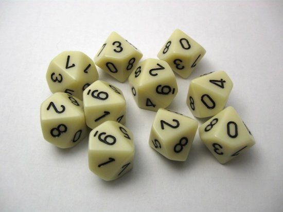 Chessex dobbelstenen set 10 10-zijdig ivoorkleurig