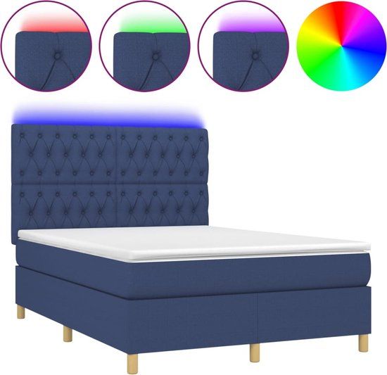 vidaXL Boxspring met matras en LED stof blauw 140x200 cm