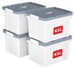 Boîtes de rangement 45 litres set de 4 plastique avec couvercle et poignée
