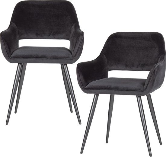 WOOOD Jelle Dining Chair - Velvet - Black - Set of 2