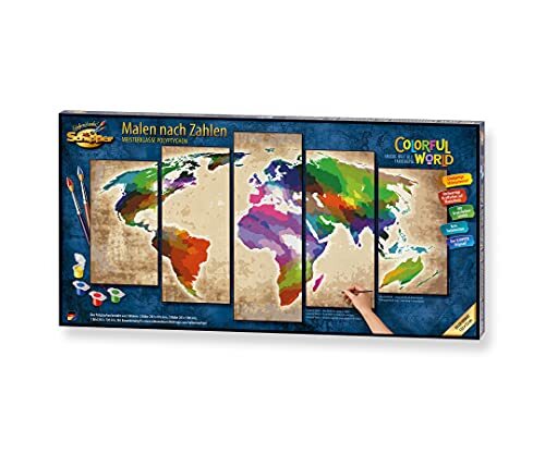 Schipper 609450856 cijfers, Colorful World, schilderen voor volwassenen, inclusief penseel en acrylverf, 5 afbeeldingen, meesterklasse polyptychon, Profi, Edition, 132 x 72 cm