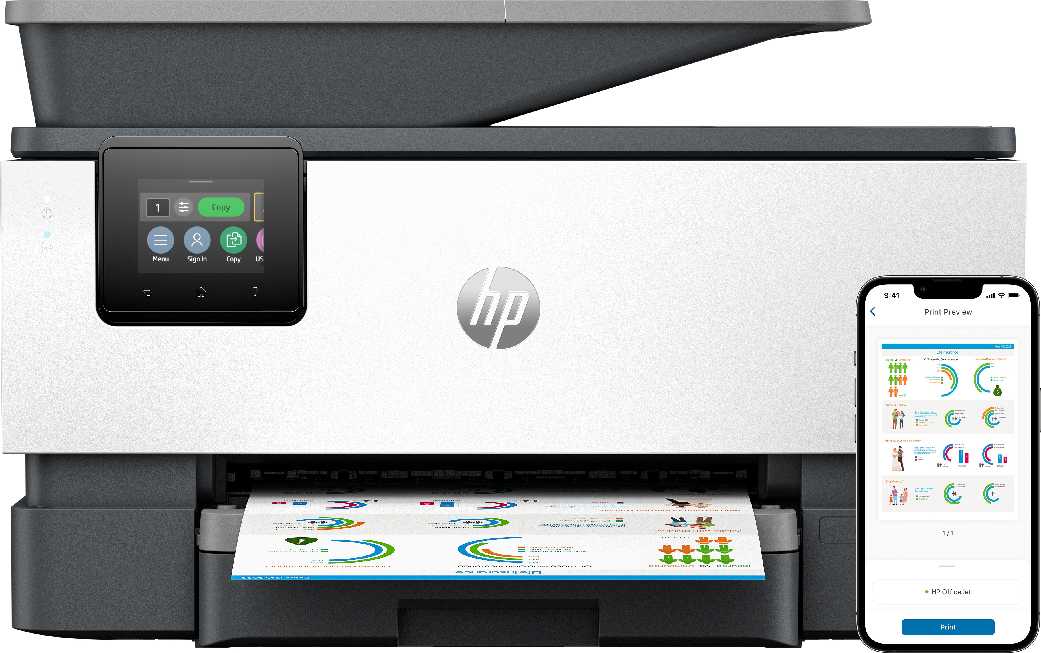 HP HP OfficeJet Pro 9125e All-in-One printer, Kleur, Printer voor Kleine en middelgrote ondernemingen, Printen, kopi&#235;ren, scannen, faxen, HP+; geschikt voor HP Instant Ink; printen vanaf telefoon of tablet; touchscreen; Smart Advance Scan; instant papier; USB-poort voorzijde; dubbelzijdig printen; dubbelzijdig scannen; automatische documentinvoer; faxen