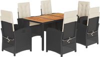 vidaXL 7-delige tuinset met kussens, polyrattan, zwart