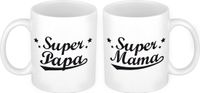 Bellatio Decorations Shoppartners Bv Super papa en mama mok - Cadeau beker set voor Papa en Mama - Moederdag en Vaderdag cadeautje