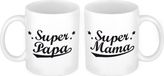 Bellatio Decorations Shoppartners Bv Super papa en mama mok - Cadeau beker set voor Papa en Mama - Moederdag en Vaderdag cadeautje