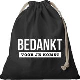 Bellatio Decorations 1x Canvas cadeautasje bedankt voor komst zwart met koord 25 x 30 cm