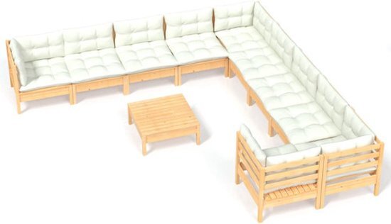 vidaXL 11-delige Loungeset met crèmekleurige kussens grenenhout