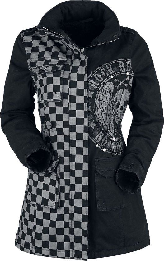 Rock Rebel by EMP Zwart-grijs jack met klinknagels en print - Dames - L