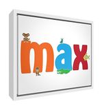 Feel Good Art ingelijst box canvas, de solide houten surround in schattig illustratief design, Boy 's Name (64 x 44 x 3 cm, groot, max)
