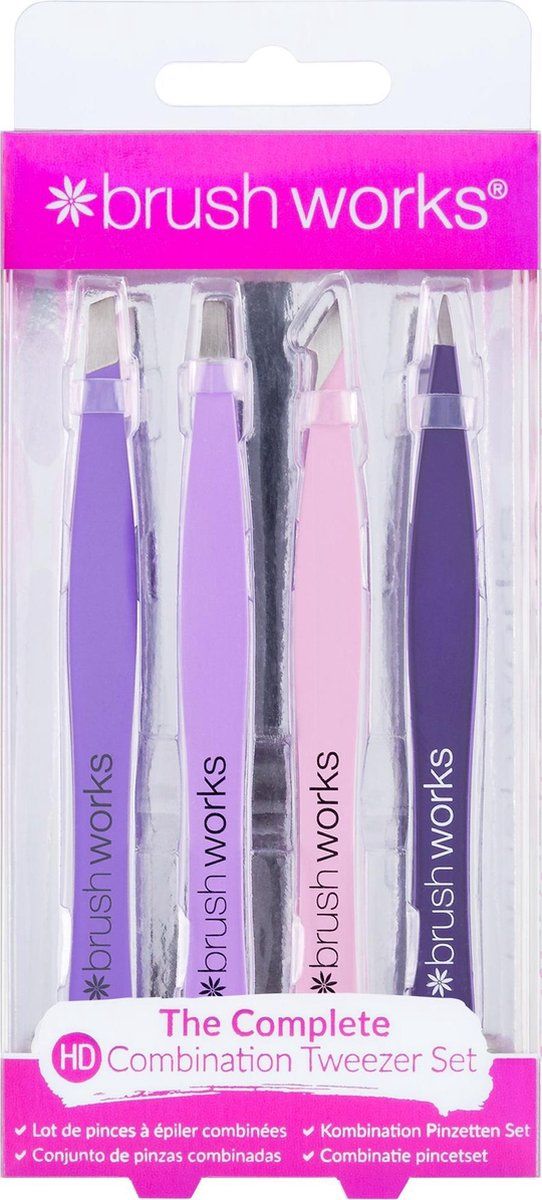 Brushworks HD 4 Piece Combination Pincet Set - Mixed - 5060226338504