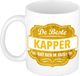 Bellatio Decorations De beste kapper cadeau koffiemok / theebeker wit met geel embleem - 300 ml - keramiek