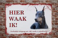 Merkloos Wandbord - Hier waak ik Dobberman - Metalen wandbord - 20x30 cm