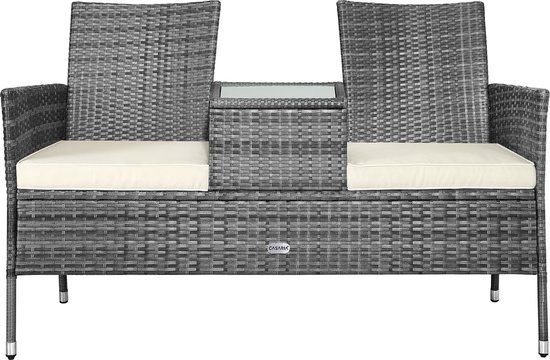 Casaria Polyrattan Tuinbank - Incl. Kussen en Tafel - Grijs