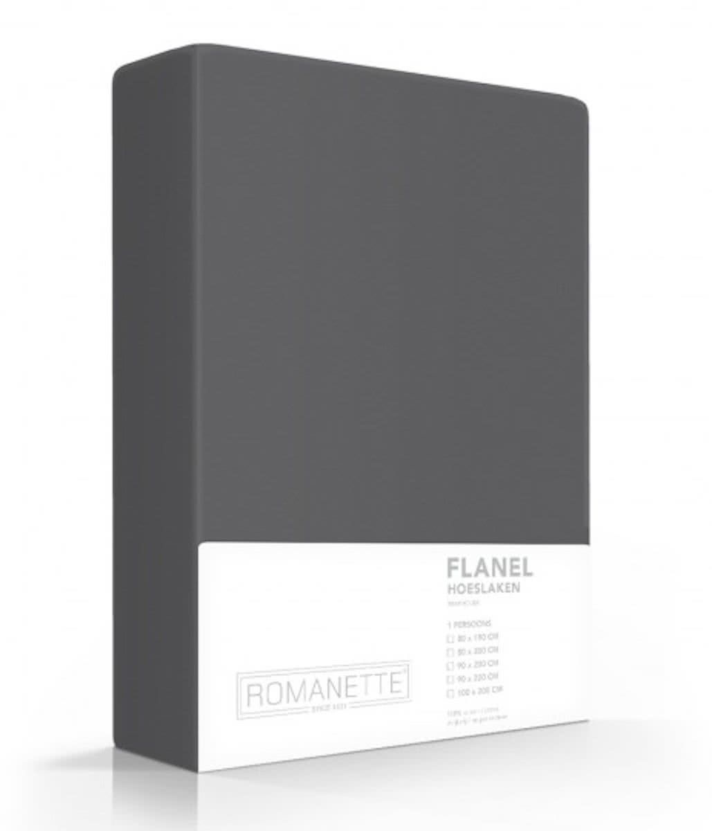 Romanette Hoeslaken Antraciet Flanel 160 x 200 cm