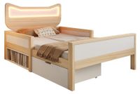 Lit pour enfant avec oreilles de chat - Lit en bois - 90 x 200 cm - Éclairage LED RVB - Rangement - Tiroir pouvant être monté sur le côté gauche ou droit - Chêne/blanc