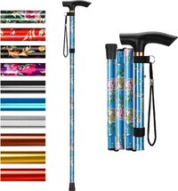 Opvouwbare Wandelstok - Verstelbaar - Lichtgewicht - Blauw Bloemig - Engels Handleiding